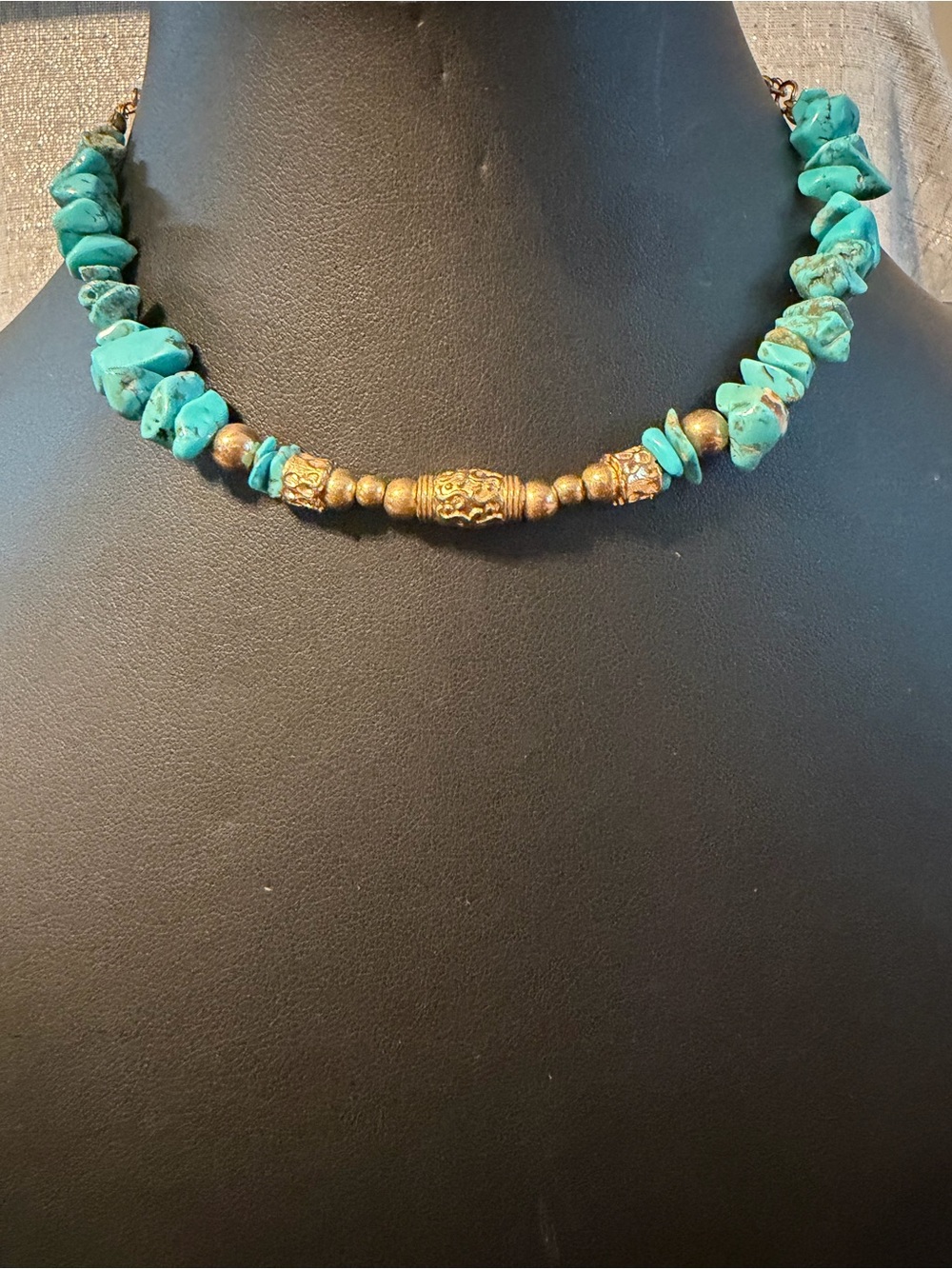 Turquoise Chip Necklace with Gold-Tone Accent Beads
